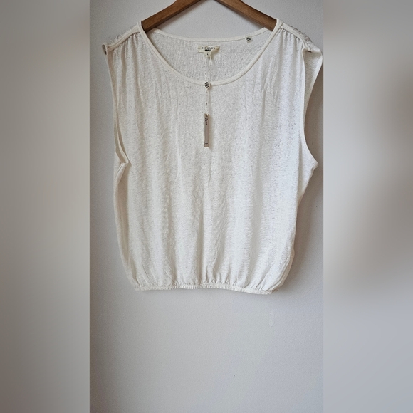 Max Studio London Cream Ivory Sleeveless Top Blouse Relaxed Fit Elastic Band L - Picture 4 of 9